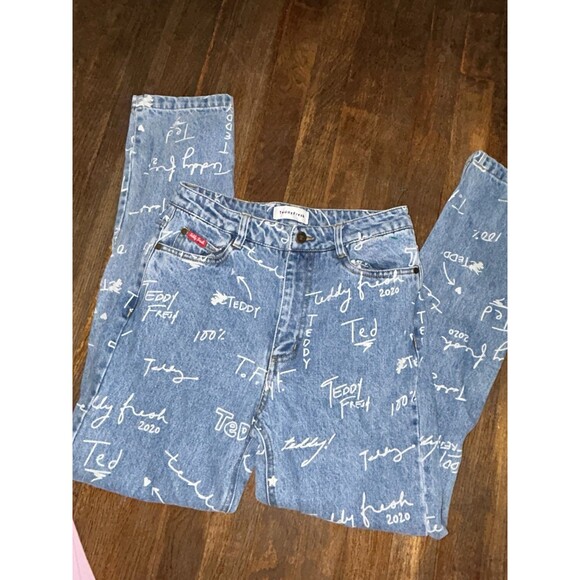 Teddy Fresh Womens Blue Signature Logo Print High Rise Jeans Size 26 - Picture 1 of 6